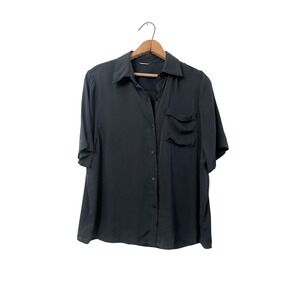 Kit & Ace Short Sleeve Button Down Stretch Silk Shirt Black Size M/L